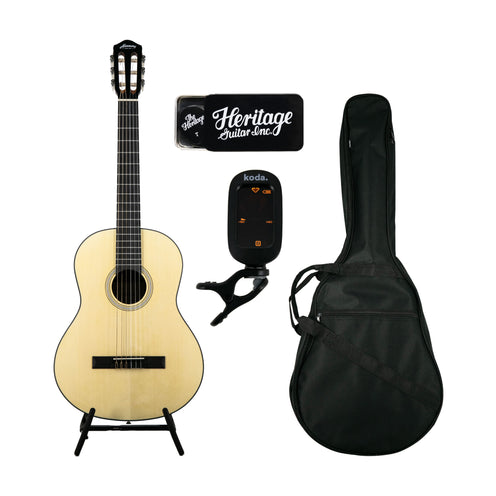 Harmony Foundation Series Terra Classical Acoustic Guitar Bundle, Natural Satin