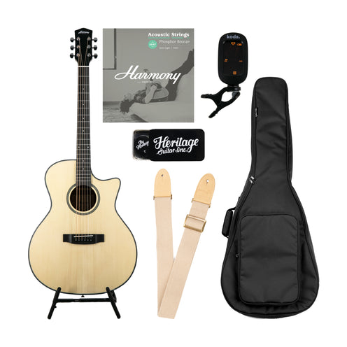 Harmony Foundation Series Terra ST GA Cutaway Acoustic Guitar Bundle, Natural Satin