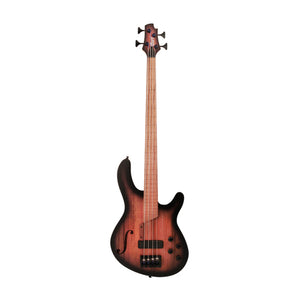 Cort Artisan B4FL MHPZ Fretless Bass Guitar, Open Pore Trans Black Burst