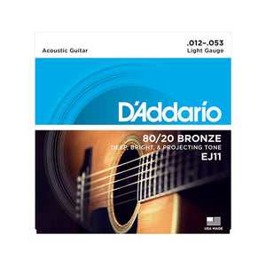 D'Addario EJ11 80/20 Bronze Acoustic Guitar Strings, Light, 12-53