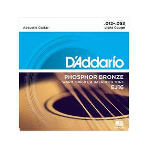 D'Addario EJ16 Phosphor Bronze Acoustic Guitar Strings, Light, 12-53