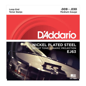 D'Addario EJ63 Nickel Wound Loop End Tenor Banjo Strings, Medium, 009-030