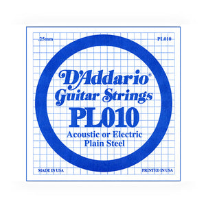 D'Addario PL010 Plain Steel Singles, .010