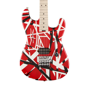 EVH Striped Series Stratocaster Electric Guitar, Maple FB, Red w/Black & White Stripes