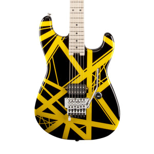 EVH Striped Series Stratocaster Electric Guitar, Maple FB, Black w/Yellow Stripes