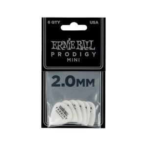 Ernie Ball Mini Prodigy 2.0mm Guitar Picks, White, 6-Pack