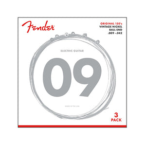 Fender 150L Original Pure Nickel Light Electric Guitar Strings, 9-42, Ball End, 3-Pack