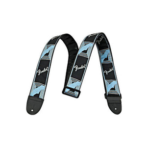 Fender 2 Inch Monogrammed Strap, Black/Light Grey/Blue