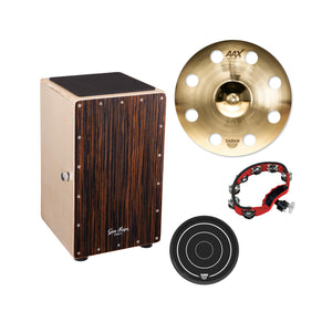 Sabian SGA2 18in AAX O-Zone Crash+ Gon Bops Walnut Cajon + 6in Practice Pad + Red Mounted Tambourine